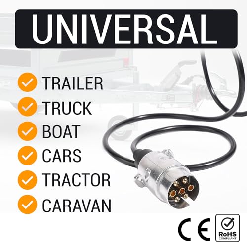 Anhängerstecker mit 7 Pins, 3,5 m TPU-Kabel, Metallklemmen, Stecker für Wohnwagen/Traktor