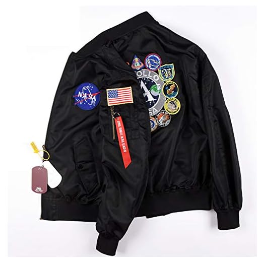 CPAI Dam NASA MA-1 bomberjacka broderi lappar tunn vattentät baseballuniform flyg vindtät vindjacka XXS~2XL, svart, L