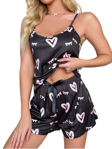 zoroo Women’s Satin Night Suit Set – Elegant Black Printed Babydoll Lingerie, Bodysuit, Mini Chemise & Above-Knee Shorts | Stylish Bridal & Wedding Nightdress Soft & Silky Sleepwear (Sizes S-L)-picture-35