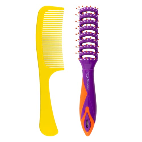 Condor, Kit Escova e Pente, Fluors, Desembaraça Cabelos Molhados, Multicor
