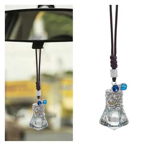 DEAELF Hanging Car Essential Oil Diffuser Bottle, Crystal Diamond Car Rear View Mirror Charm, 8 ml Empty Glass Bottle Pendant, Elegant Auto Interior Decoration Accessories (Diamand)