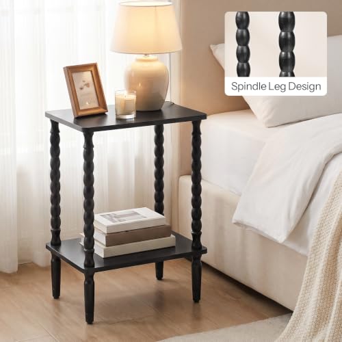 Image of HOOBRO End Table, 2-Tier Small Side Table with Spindle Legs, Nightstand with Storage Shelves, Sofa Side Table, for Small Space, Living Room, Bedroom, Black BK189BZ01