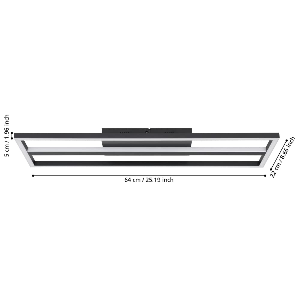 Eglo connect.z Smart Home plafoniera LED Calagrano-Z, ZigBee, app | e controllo vocale Alexa, bianco caldo – freddo, retroilluminazione RGB, plafoniera dimmerabile in metallo nero, 64 x 22 cm