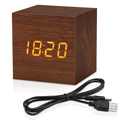 Topacom Wooden Digital Cube Alarm Clock - Compact and Stylish Design