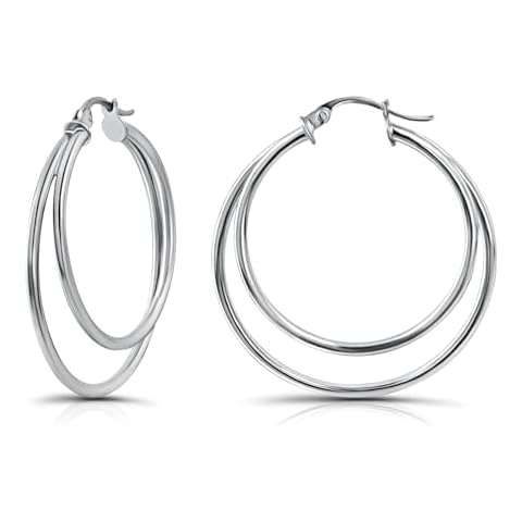 Hoops & Loops 925 Sterling Silver Double Circle 30mm Round-Tube Polished Click-Top Hoop Earrings for Women Cover