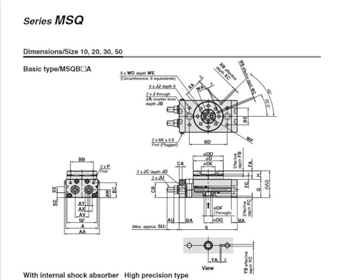 Vérin pneumatique rotatif MSQB 20R avec angle de rotation réglable