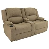 RecPro Charles 67' Double Recliner RV Sofa with Console and Cupholders | Zero Wall Loveseat for Camper | Wall Hugger Couch | Fifth Wheel Theater Seating | Replacement RV Furniture | Oatmeal Cloth