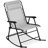 Best Choice Products Outdoor Folding Rocking Chair, Zero Gravity Lounge Chair, Patio Rocker w/Headrest Pillow - Ice Gray