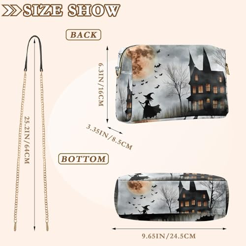 Haunted House Witch Halloween Crossbody Bags for Women, Small PU Leather Crossbody Purses and Handbags for Shopping Travel4