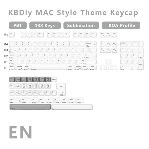 Image of KBDiy for MAC Style KOA Profile Keycaps Set,Dye-Sublimation PBT White Custom Keyboard Keycap,138 Keys Cap Set for Cherry Gateron MX Switches Mechanical Keyboards