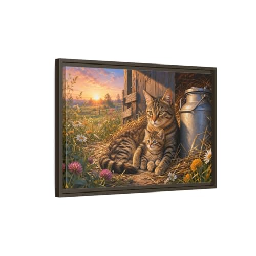 Toile de chat réaliste au coucher de soleil pour une ambiance salon chaleureuse