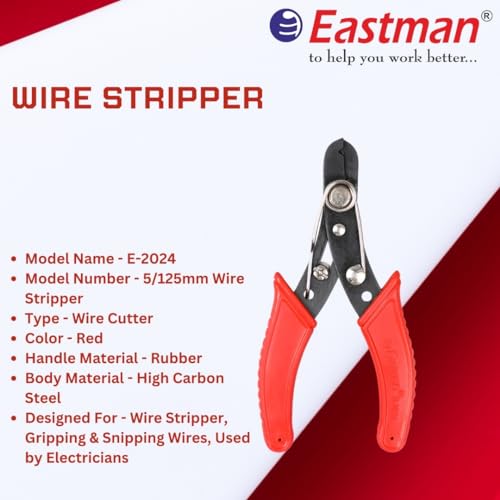 Image of Eastman Wire Stripper Precision Wire Cutter High Carbon Steel, Hardened Jaws, Cutting Plier Lightweight 130 mm Design, Single Color Sleeve Pack of 5 (E-2024)