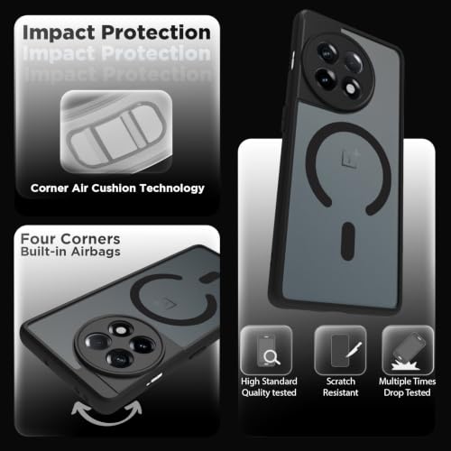Image of RIGGEAR Shockproof Sleek Hybrid Armor Upgraded C-Shaped Magnetic Back Cover Case Compatible with MagSafe Accessories for OnePlus 11R (Smoke Black Matte PC + Black TPU Bumper)