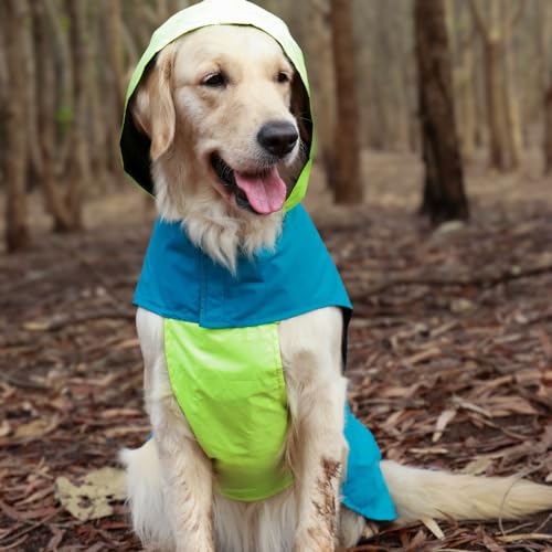 Image of Waterproof Dog Raincoat with Hood | Double Coloured Blue-Green | Adjustable Velcro | Extra Coverage | Easy to Carry Pouch | for Small, Medium and Large Breed Dogs (Puppy (M))