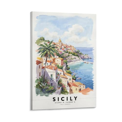 Poster aquarelle Sicile décoration murale vintage impression paysage