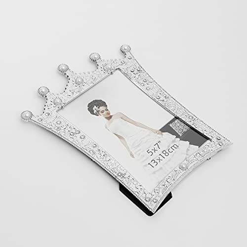 Muellery Pearl Picture Photo Frame With Royal Crown Crystal Decor Wedding Valentines 5X7 Tptc88088 #TOP3