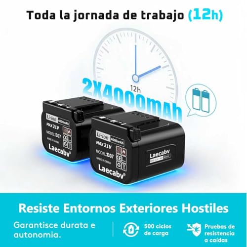 Miniatura 6 de Laecabv Tijeras De Podar Eléctricas Profesionales La40pro, 40mm Corte Progresivo, 2x4.0ah Baterías 12h , 2 Años De Garantía Para El Cuerpo, Conector De Cintura Y Pantalla Lcd Para Olivos Y Viña