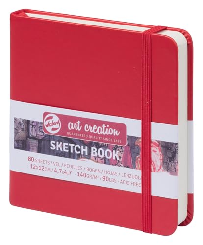 Talens Art Creation Paper - Sketchbook Rojo 12 x 12 cm 140g 80 Hojas - Diario de Dibujo Encuadernado sin Ácido para Lápiz Pastel Acrílico Témpera Tinta Carboncillo