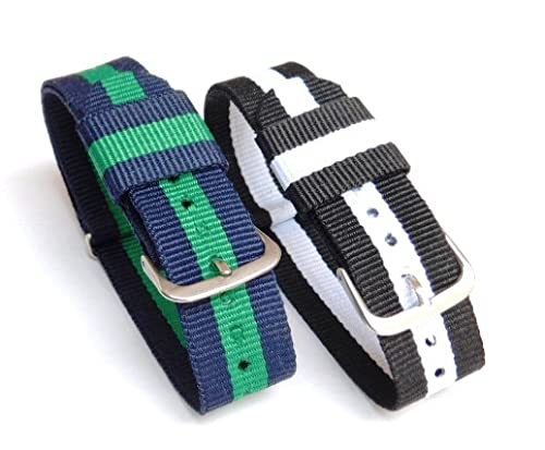 Stech 20mm Nylon Nato Strap For Watch Set of Two (Blue/Green & Black/White) (B07DDKV26D) Amazon Price History, Amazon Price Tracker