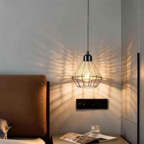 Image of Finktonglan Bamboo Pendant Ceiling Light E27 with Black Metal Frame