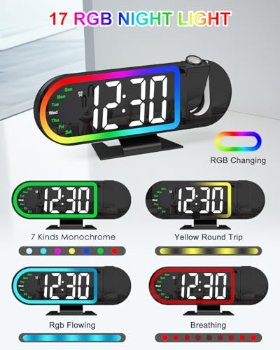 Projection Alarm Clock for Bedroom Ceiling, 8.5" Large Display Alarm Clock with 180° Rotatable Projector, 4 Brightness, 17 Ambient Light, Temp & Weekday, Snooze, Digital Clocks for Home Decor - Image 5