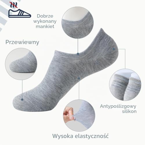 Skarpetki, 12 par, damskie, męskie, niewidoczne stopki, bawełniane skarpetki z antypoślizgowymi silikonowymi naszywkami na podeszwach, rozmiary 36-39, 39-42, biały, 36-39 EU