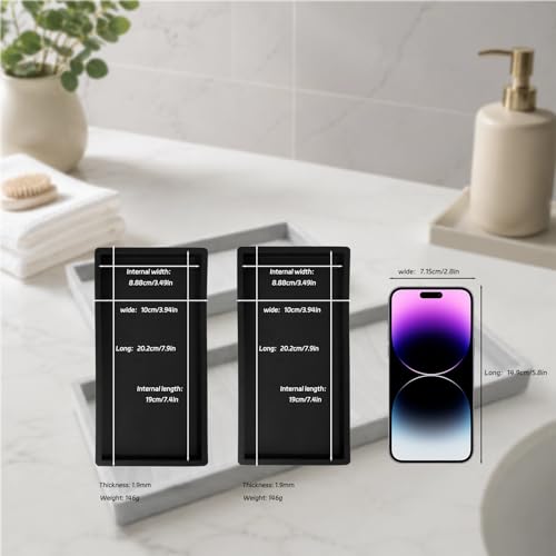 Image of BBK Bathroom Vanity Tray 7.8 in - 2 Pack(Small) Silicone Bathroom Tray for Counter, Perfume Key Trinket Ring Tray, Decor Soap Dispenser Countertop Tray for Kitchen Sink Organization (Black)