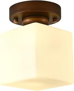 Mid Century Bronze Iron Ceiling Light - Circular Farmhouse Flush Mount Lamp with White Frosted Glass Shade E27 Base Close to Ceiling for Hallway Corridor Porch(Square)