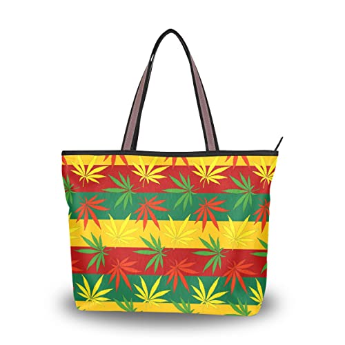 Bolsa de mão feminina com estampa de paisley verde, grande capacidade, alça superior, bolsa de ombro para compras, Folhas listradas coloridas, Large