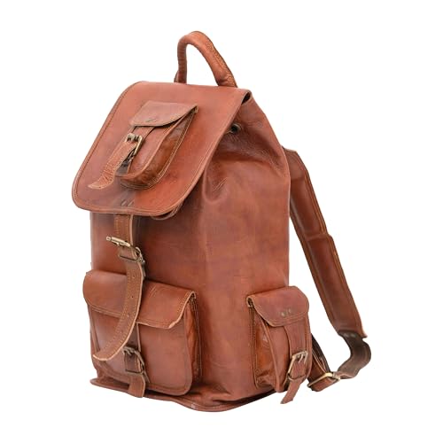 Shy Shy Let's Touch The Sky Rustic Vintage Leather Backpack for Men and Women, 22 Inch Brown Travel Rucksack, Everyday Daypack Bag