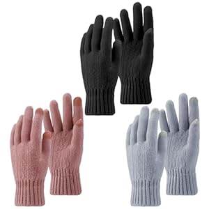 FRIUSATE 3 Pairs Women Winter Touch Screen Gloves Thermal Knitted Gloves for Women Elastic Warm Touchscreen Smartphone Glove for Working Driving Running Outdoor Activities