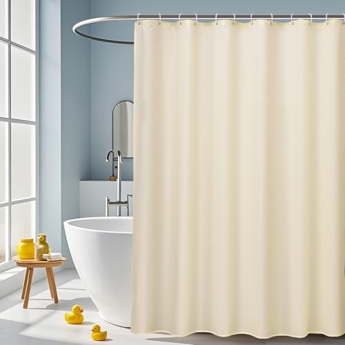 AooHome Extra Long Fabric Shower Curtain, Polyester Solid Shower Curtain Liner for Hotel with Hooks, Weigthed Bottom, Water Repellent, Beige, 72x78 Inch