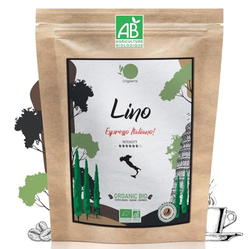 ORIGEENS CAFFE in GRANI BIO 1kg per Espresso | Caffè Grani Espresso 80% Arabica 20% Robusta | Torrefazione Artigianale Italiana | Lino