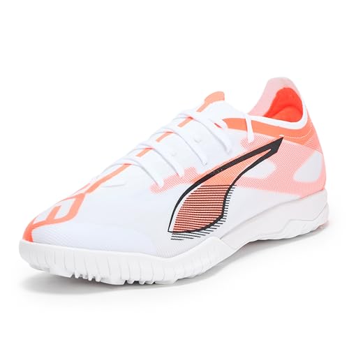 PUMA Men's Ultra 5 Match Turf Trainer Soccer Cleats Sneaker, White Black-Glowing Red, 10