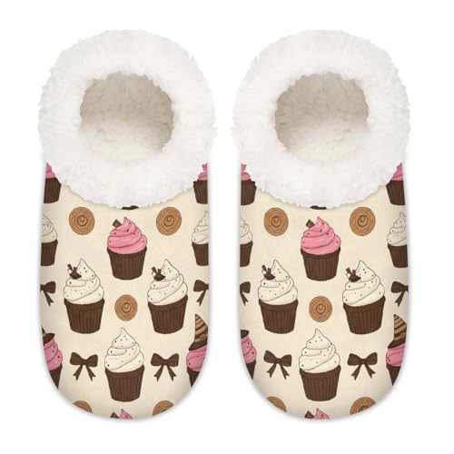 Chintiz Pantuflas para mujer, suaves, acogedoras, cálidas, para mujeres y hombres, cupcakes, mullidas, antideslizantes, con parte trasera cerrada, zapatos de casa para invierno, dormitorio, interior y