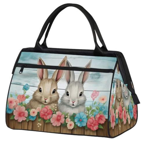 Travel Duffel Bag for Women, Flower Bunny Weekender Overnight Bag Carry on Beach Swim Bags Dance Bag Airlines Approved Personal Item Travel Bag for Yoga, Sports, Hospital
