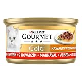 GOURMET GOLD Sauce Delights | Karma mokra dla dorosłych kotów | Kawałki w smakowitym sosie z Wołowiną | 12x85g