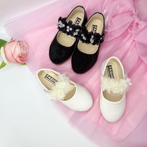 Image of Toddler Girls Mary Jane Dress Shoes Little Kids Ballet Flats Bowkont Flower Wedding Party School Princess Shoes