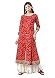 Yash Gallery Indian Tunic Tops Women's Cotton Bandhej Print Anarkali Kurta, Kurti For Women (Red, S)