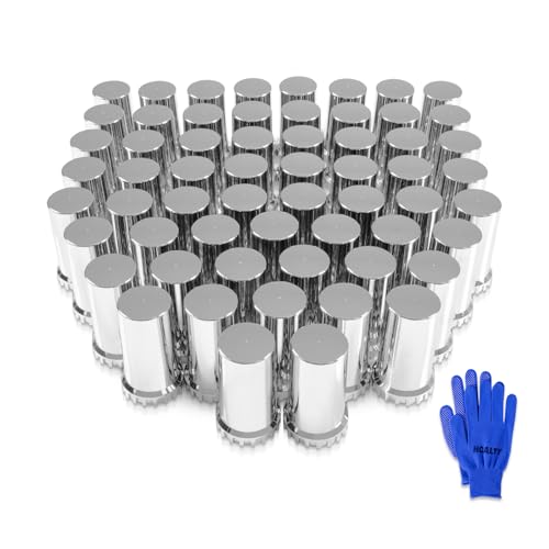 HQALTY 33mm Lug Nut Covers with Flange ABS Chrome Screw-on Nut Covers for Semi Trucks (60Pcs)