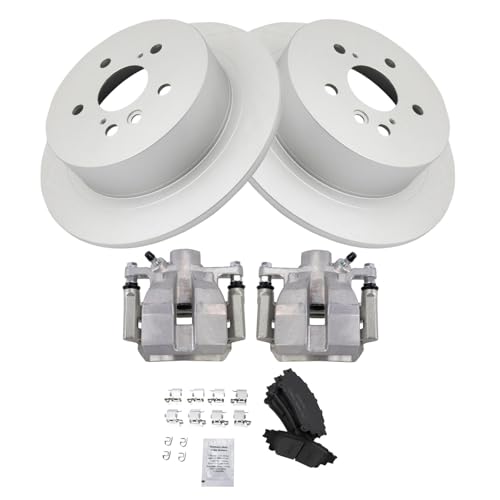 Image of TRQ Rear Brake Pad and Rotor Set Ceramic Solid Rotors Calipers Compatible with 2014 Toyota Highlander