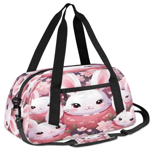 Cute Bunny Doodle Kids Duffle Bag Boys Girls Small Sport Dance Gym Bag for Overnight Travel Weekender Carry On3