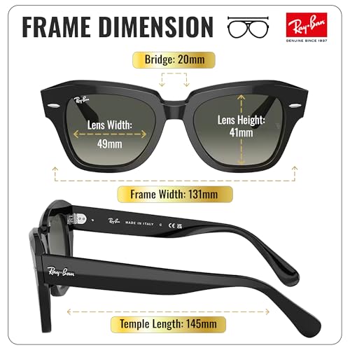Image of Ray-Ban RB2186 STATE STREET Square Shaped Sunglasses for Women with Official RAYBAN Eyewear Kit