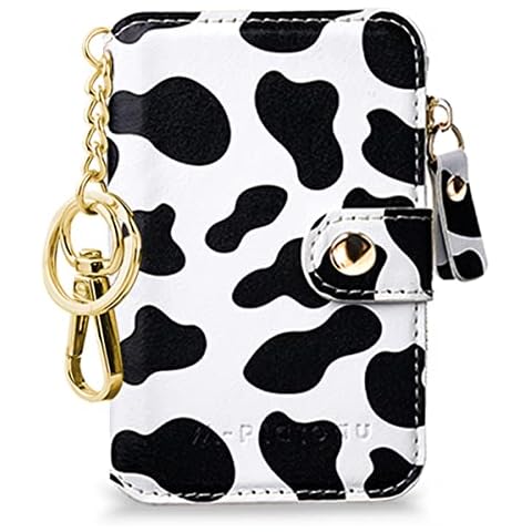 Penekin Keychain wallet with ID Window, Leather Credit Card Holder Zipper Small Wallet for Women Cow Print Stuff Cover