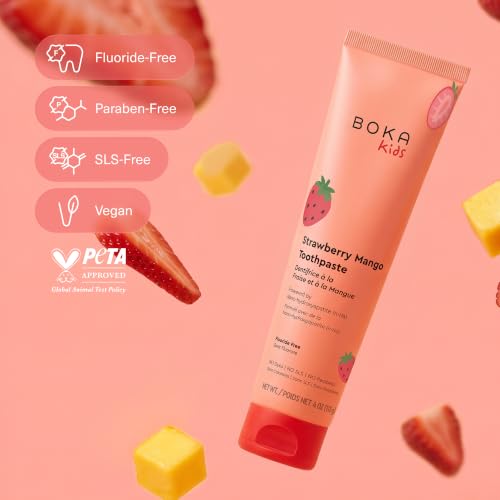 Image of Boka Kids Toothpaste - Fluoride Free Nano Hydroxyapatite Toothpaste | Kids Oral Care - Strawberry Mango - 4 Oz, 3PK