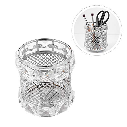 Lurrose Suporte organizador de pincéis de maquiagem decorativo de metal cristal redondo Cosméticos R