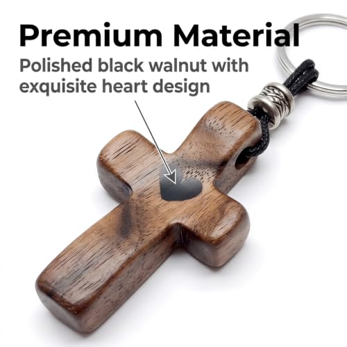 Image of Wooden Cross Keychain Cross My Heart Encouragement Gift Walnut Wood