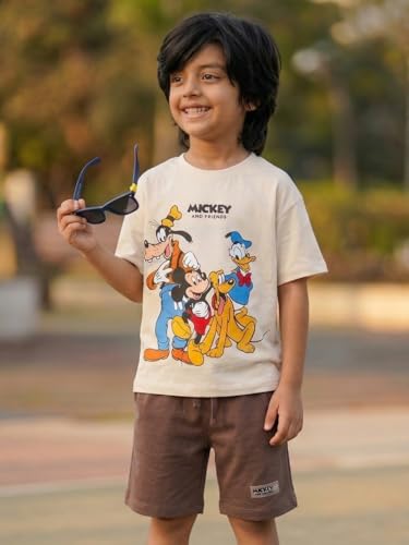 Image of Nap Chief Kids Cotton Official Disney Characters Print Co-Ord Set for Boys & Girls | Half Sleeve T-Shirt & Shorts Set | Soft Casual Summer Wear