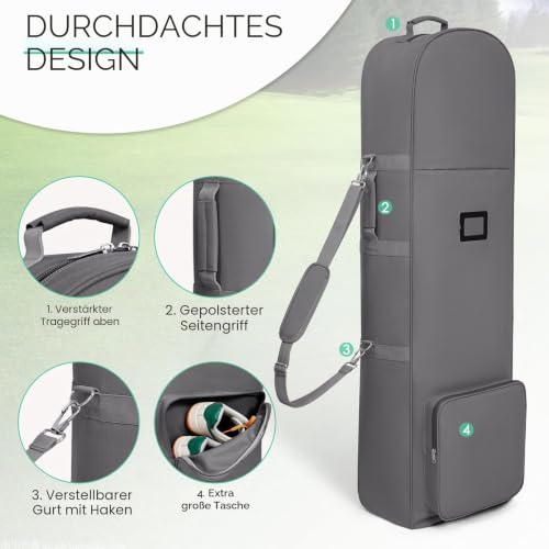 Golf-Reisetaschen mit Rollen, strapazierfähiges, abriebfestes 900D-Oxford-Material, leichte und tragbare Reisetasche für Golfschläger, ideal für Flugreisen (Grau, Schulter)