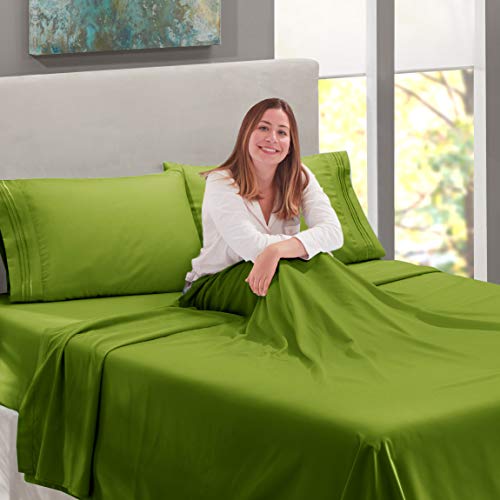 Image of Nestl Full XL Bed Sheet Set - Calla Green - 4-Piece Deep Pocket | Instantly Soft, Night-One Ready (No Wash Required). Fits 16-Inch Deep Pockets, 360-Degree Elastic Grip